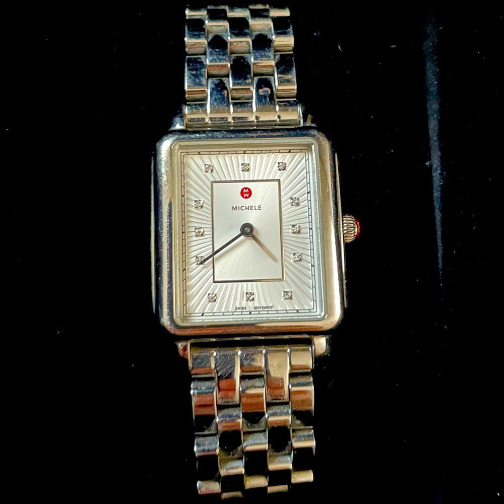 Womens Michele stainless steel deco watch